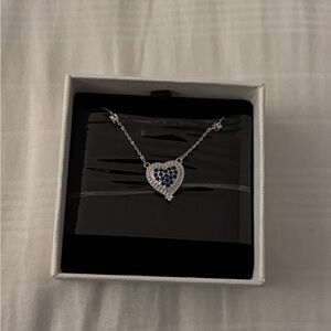 Silver Blue Stone Heart Pendant Necklace NEW